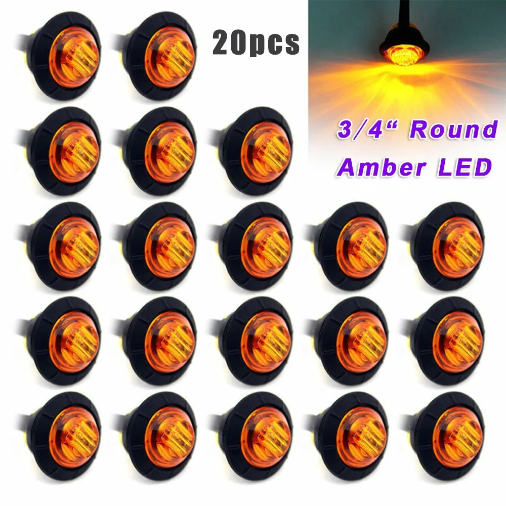 

20pcs 3/4" Round Amber LED Camping Trailer Light 3000K Two-in-One Waterproof Super Bright For Truck Side Clearance Marker Light