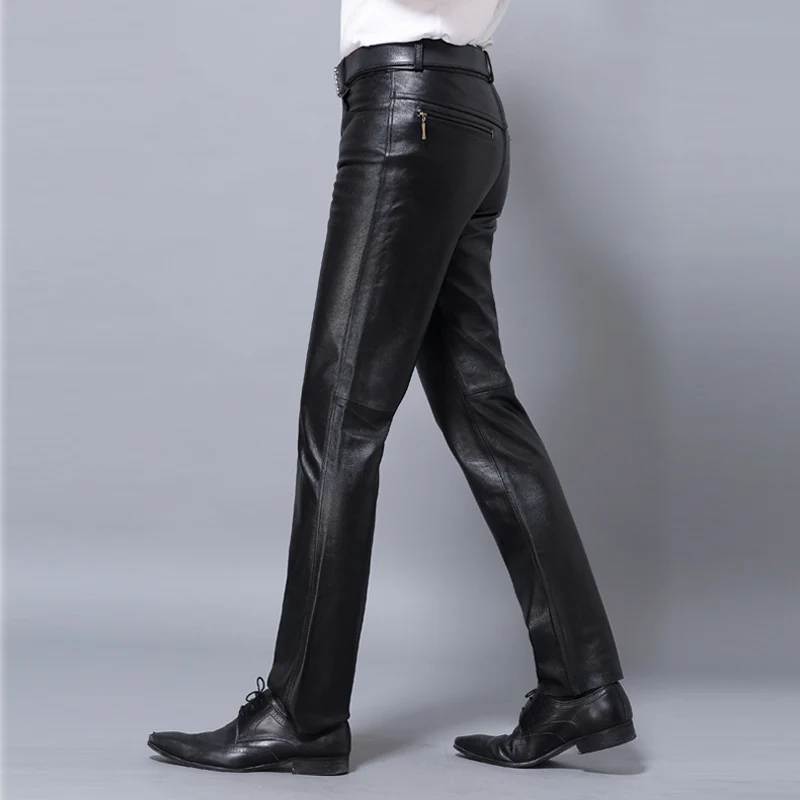 Мужские брендовые штаны из натуральной овечьей кожи повседневные деловые