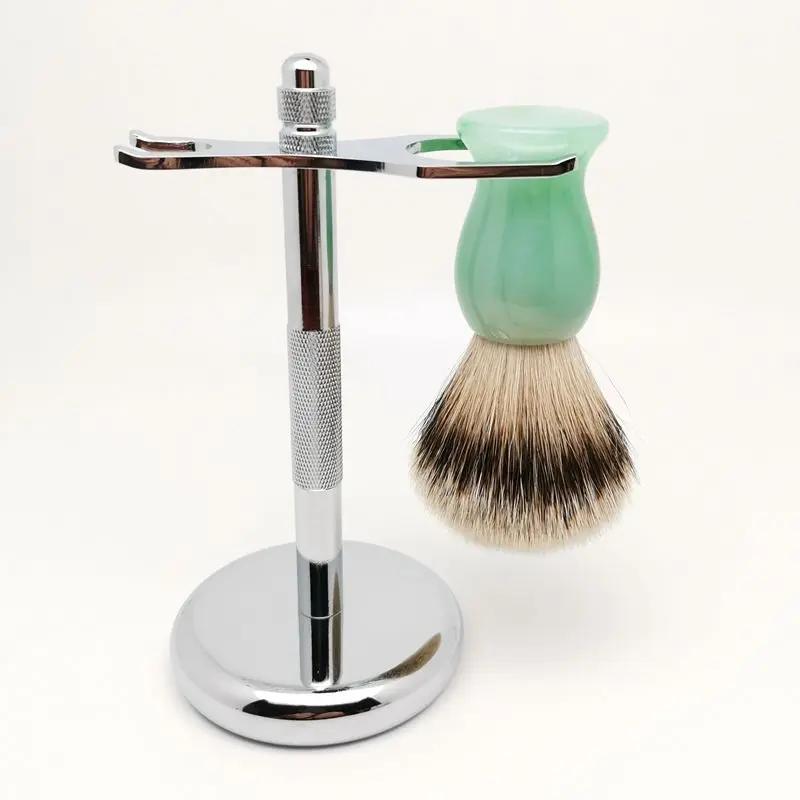 TEYO Super Silvertip Badger Hair Shaving Brush and Shaving Stand Set Perfect for Shave Safety Razor