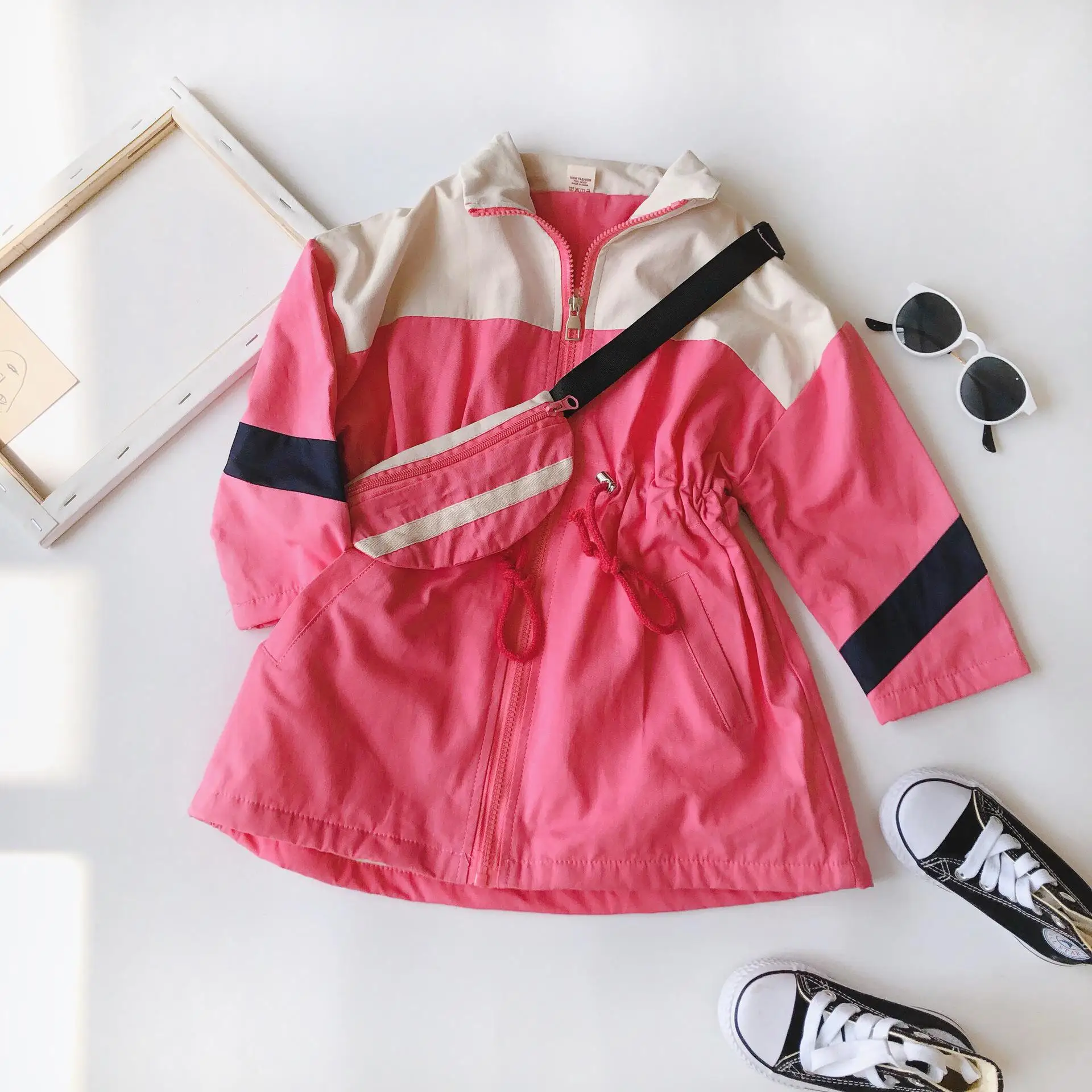 Winter New Arrival Korean style matching colors thickened fashion long windbreak coat with bag for sweet baby girls - Цвет: Розовый
