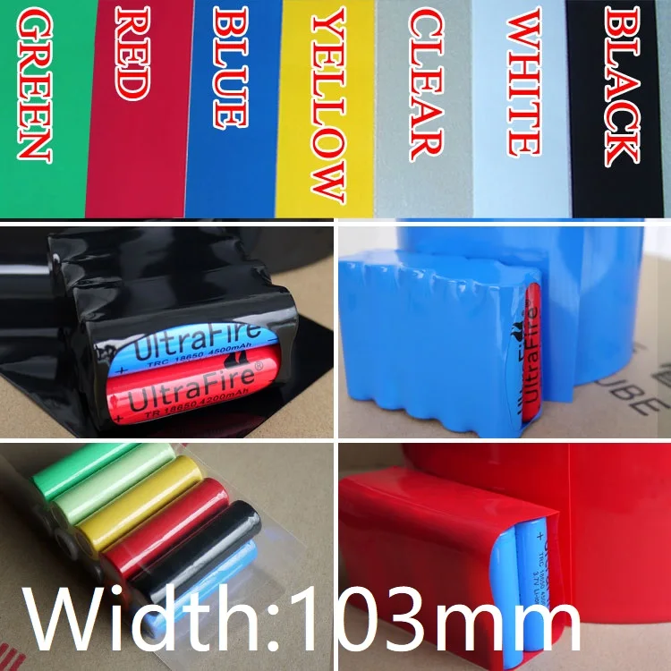 

Width 103mm (Diameter 65mm) 18650 Lipo Battery Wrap PVC Heat Shrink Tube Insulated Sleeve Protector Cover Flat Pack Colorful