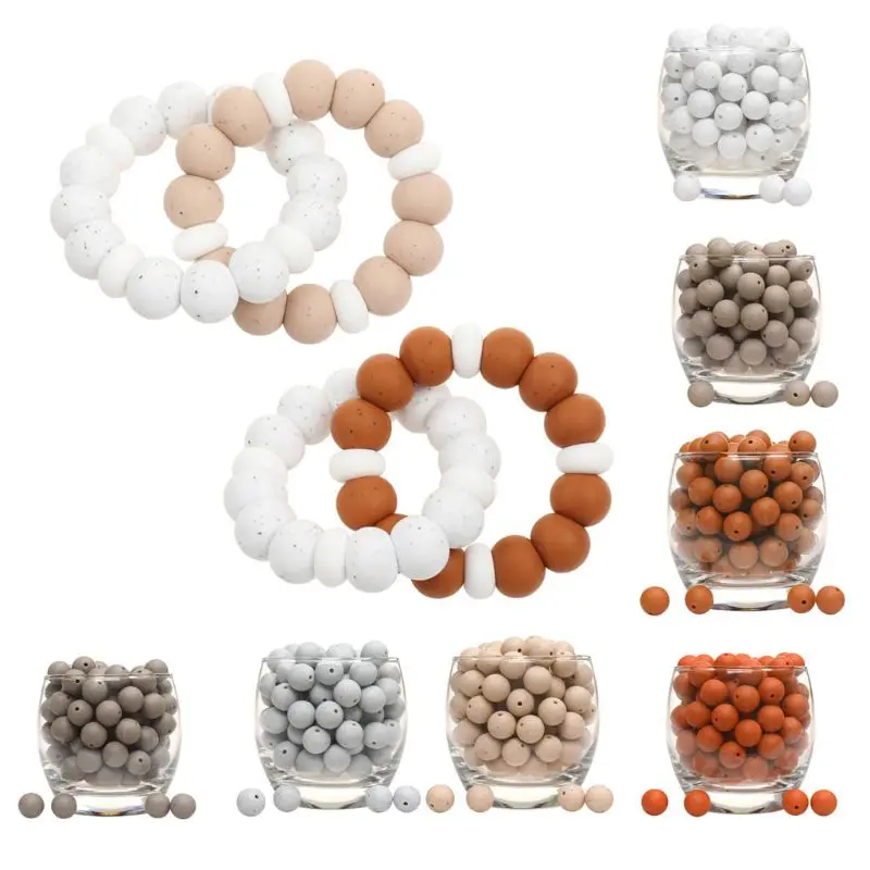

15mm 20pcs/lot Silicone Loose Beads Safe Teether Round Baby Teething Beads DIY Chewable Pacifier Chain Baby Products