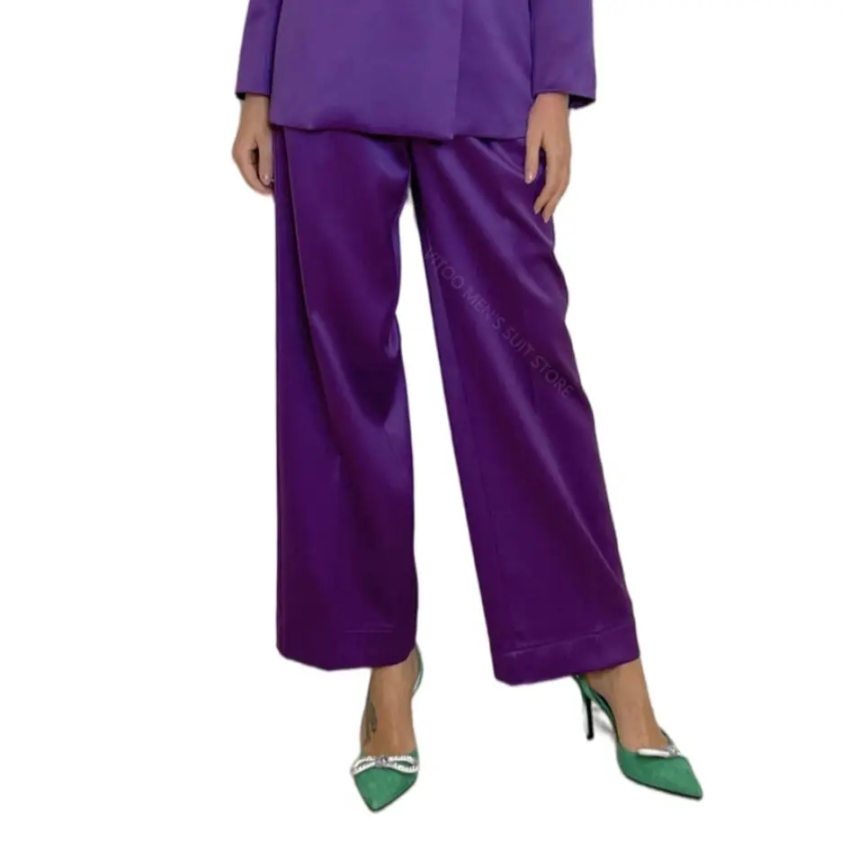 

Женские костюмы на весну и лето, модные брюки/фиолетовые атласные свободные брюки с широкими штанинами/женские профессиональные брюки для работы/повседневная одежда
