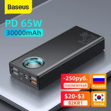 Baseus 65W Power Bank 30000mAh/20000mAh PD Quick Charge FCP SCP Powerbank Portable External Charger For Smartphone Laptop Tablet