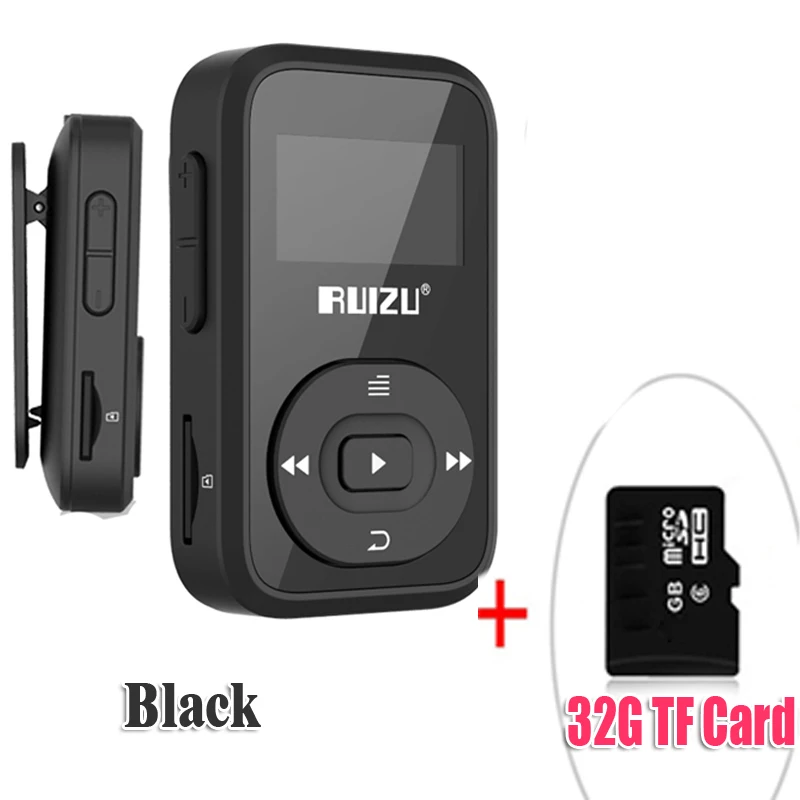 BlackWith32GBTFcard Новое поступление, Спортивный MP3 плеер RUIZU X26, Bluetooth, 8 ГБ, мини-клип с поддержкой экрана, FM, запись, электронная книга, часы, шагомер - Цвет: BlackWith32GBTFcard