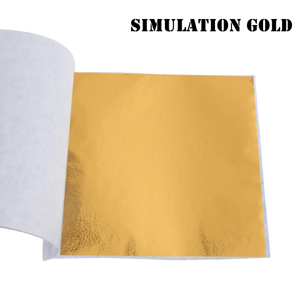 Simulation GOld 10 шт., листы из искусственного золотого листа, бумага из фольги, позолота для художественных работ, статуя, украшение для ногтей, цветная бумага из золотого листа, фольга 8X8,5 см - Color: Simulation GOld