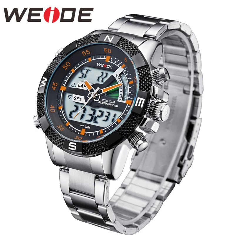 WEIDE Для мужчин Бизнес кварцевые наручные часы Dual Time Zone топ бренда большой
