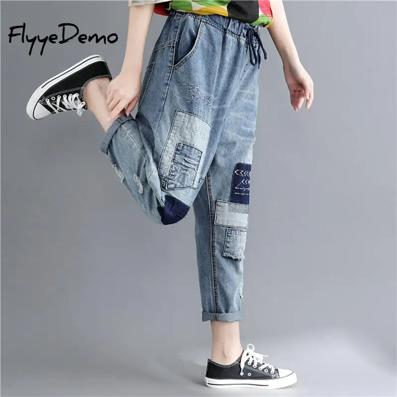 Свободные ботильоны Длина брюки джинсы женские рваные для женщин в стиле