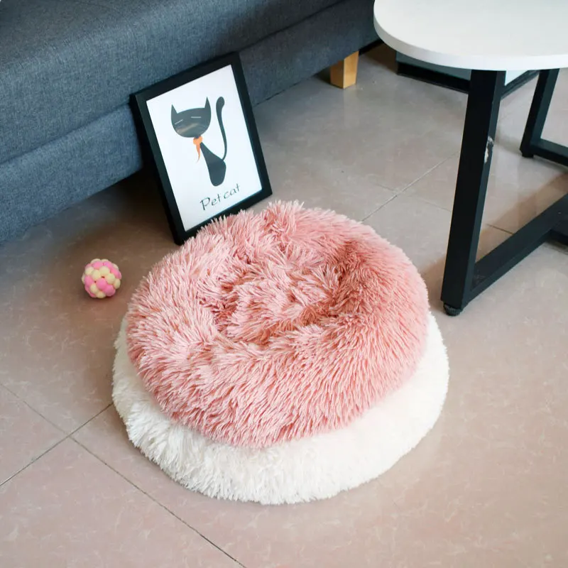 Модные круглые плюшевые кровати для кошек мягкая длинная плюшевая кровать
