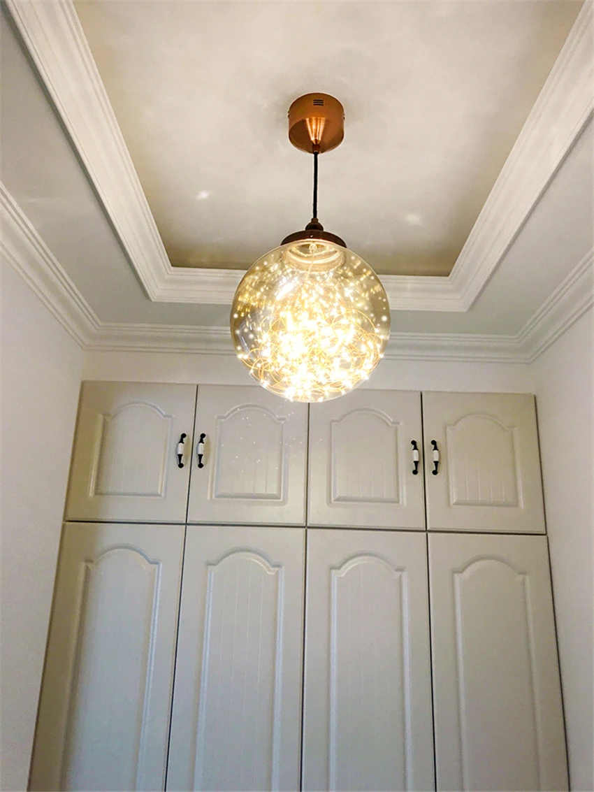 Стеклянные подвесные светильники в скандинавском стиле со звездным шаром