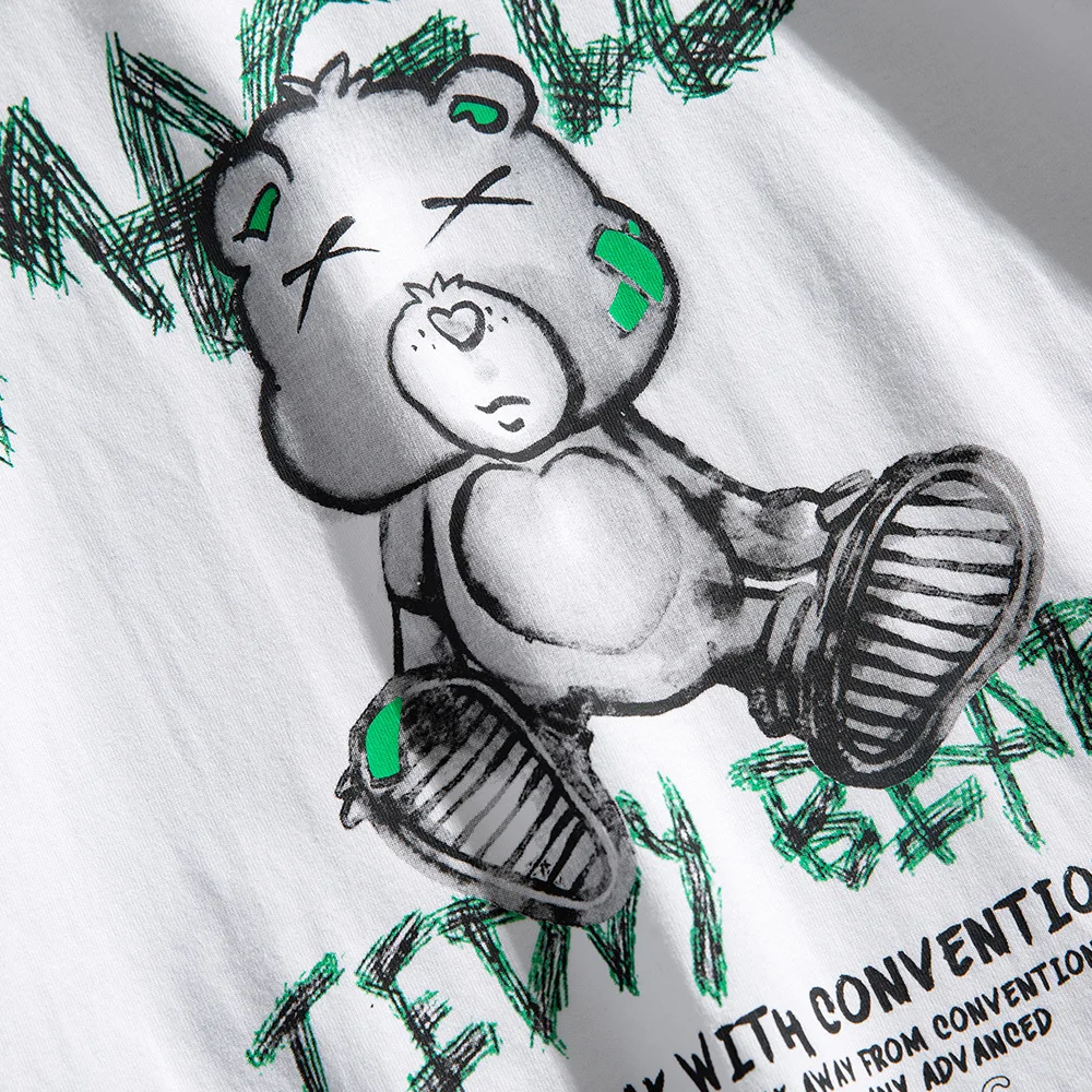 

Aolamegs Oversized T-shirts Men Summer Cartoon Bear Print Men's T Shirt Couple Harajuku Streetwear College Casual Tops Tee Shirt