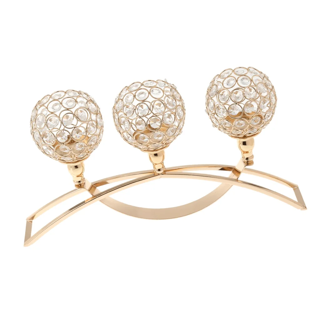 Crystal Metal Candle Holder Wedding Hotel Banquet Candlestick Table Romantic Centerpiece 3-Arm Candelabra Silver Gold | Дом и сад