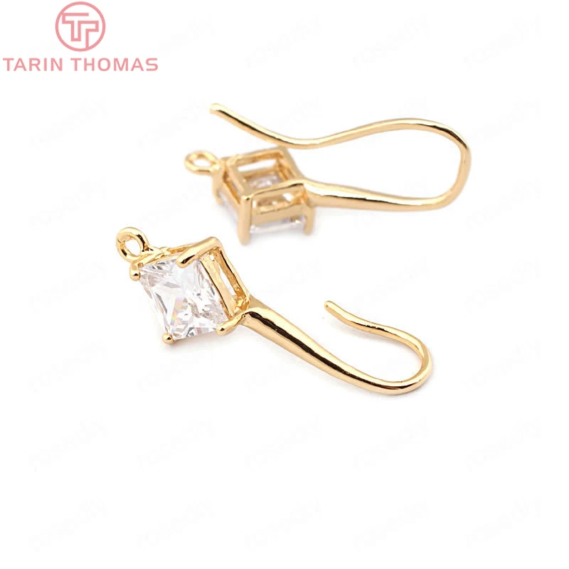 

(33774)6PCS 24MM Rhombus 6MM 24K Gold Color Brass with Zircon Rhombus Earrings Hooks High Quality Jewelry Findings Accessories