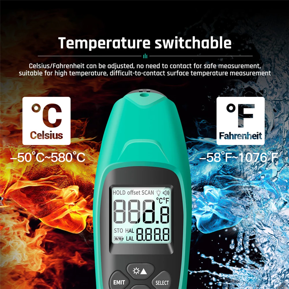 

LCD Digital Display Handheld Instant Read Laser Infrared Thermometer Non-Contact IR Forehead Body Temperature Gun Meter Pyromete