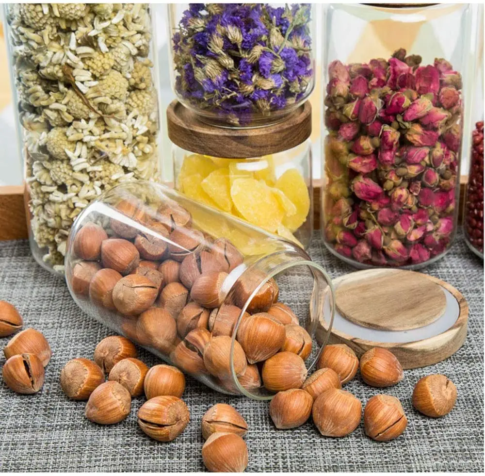 Стеклянный контейнер для хранения с деревянной баночка крышкой Кухонный