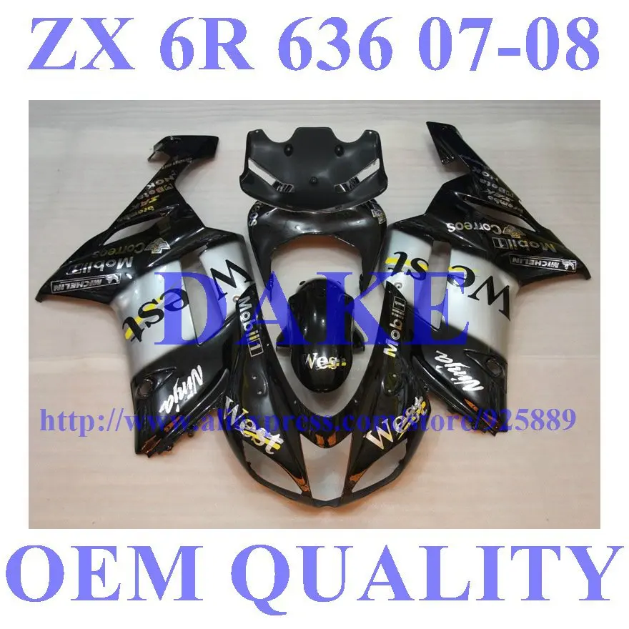 

Best WEST Silver Black Fairings FOR Kawasaki NINJA ZX 6R 636 07 08 ZX-6R Tim ZX6R 2007 2008 ZX 6R 07 08 & Rear Tail Cover