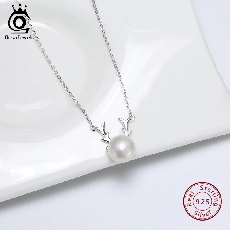 ORSA JEWELS ожерелье с подвеской из искусственного жемчуга и антеля S925, Милая женская подвеска, Рождественская тематика, Стерлинговое Серебро, хорошее ювелирное изделие SN167