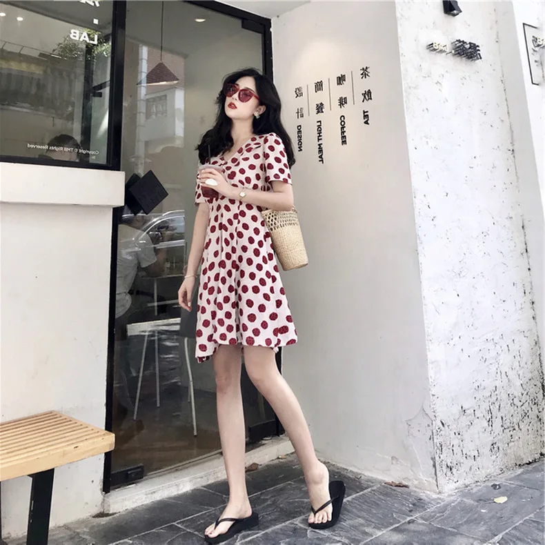 

Short Sleeve V-neck Strawberry Dress Fashion Korean DressesMid-waist Woman Clothes Strawberry Plus Size Dress Cottagecore Dress