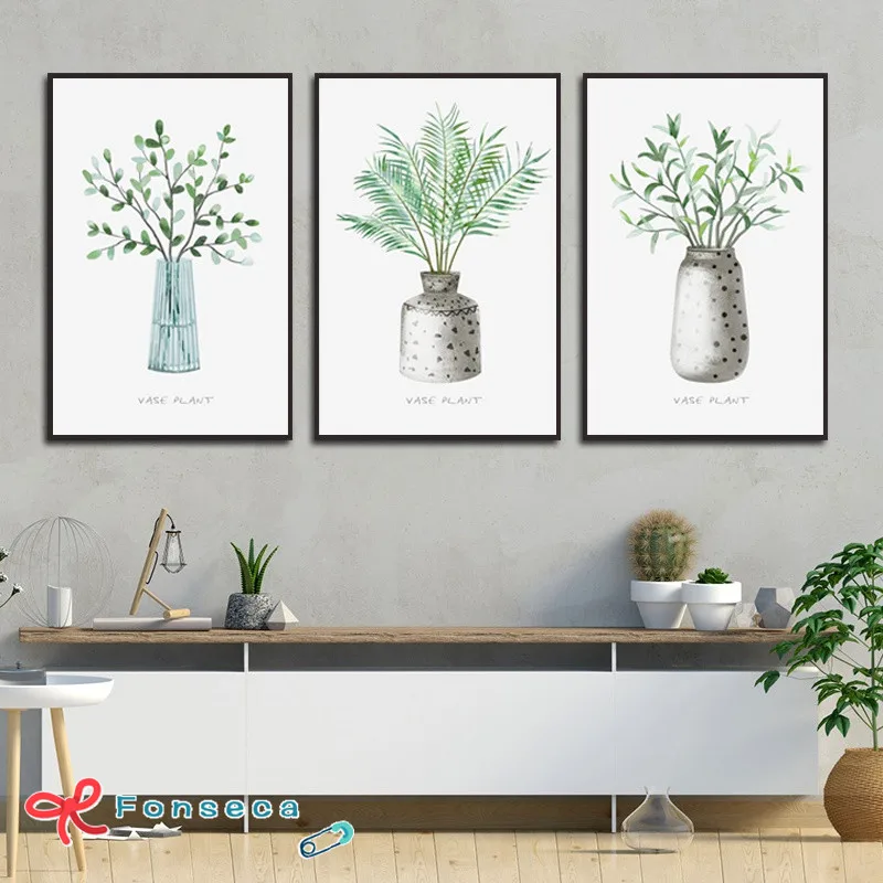 

Art Print Minimalist Poster Fresh Green Vase Plant Canvas Painting Modular Pictures for Home Design Aesthetic Room Decor