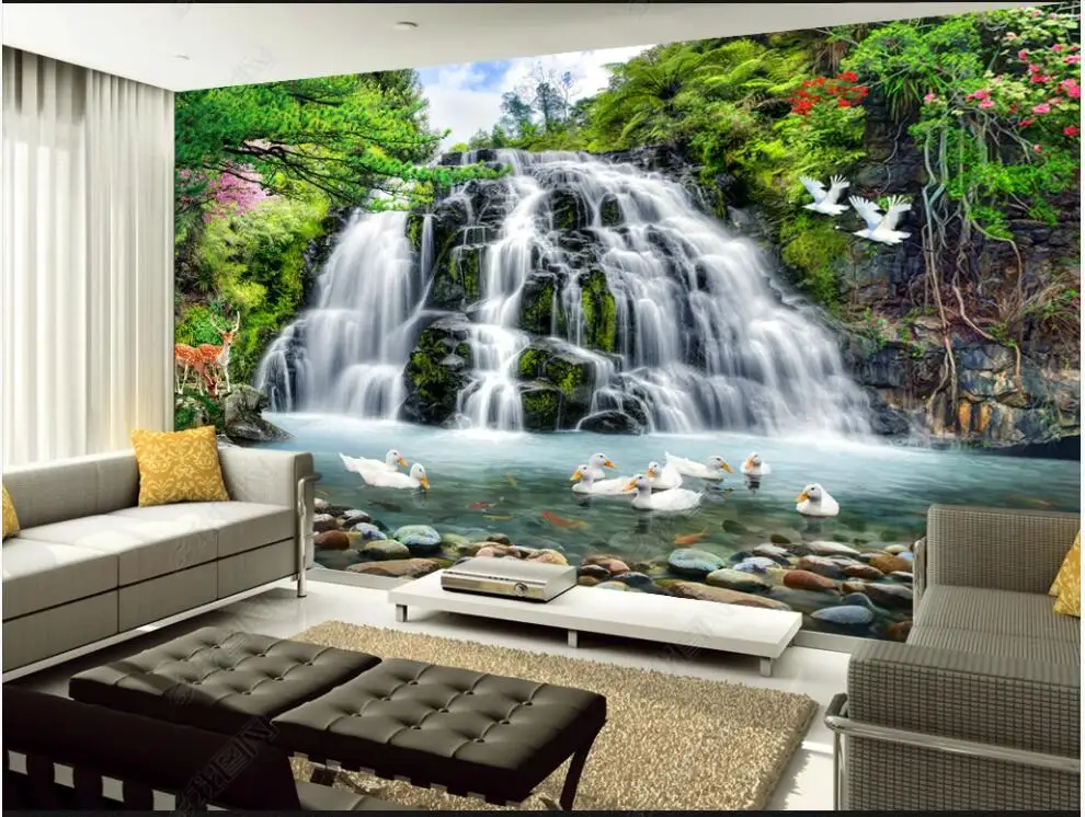 

custom mural Photo wallpaper Modern mountain waterfall duck natural scenery home decor 3d wallpaper for the bedroom wall