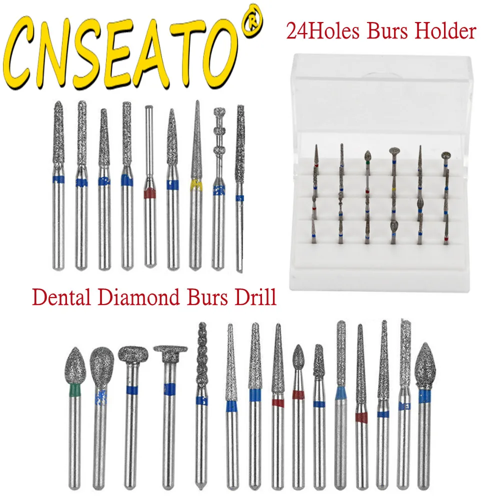 24Pc Dental Diamond Burs Drill Holder Stand Block FG High Speed Dentistry Polishing Bit Grit Disinfection Box Dentist Tool 1.6mm - купить по