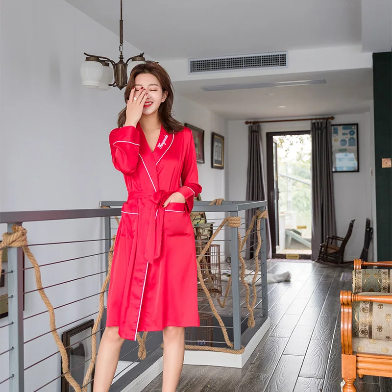 Женские халаты для сна ночные рубашки с длинным рукавом однотонные кимоно халат