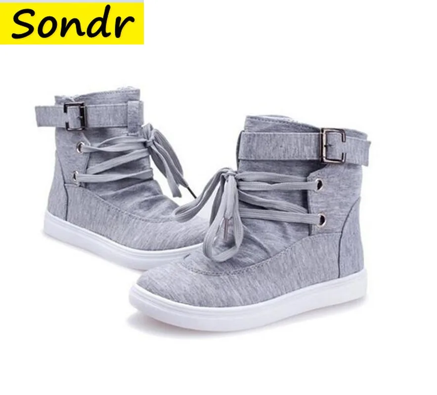 

Ботинки женские холщовые, высокие ботинки на платформе, с круглым носком, на шнуровке, с пряжкой, на плоской подошве, большие размеры до 41