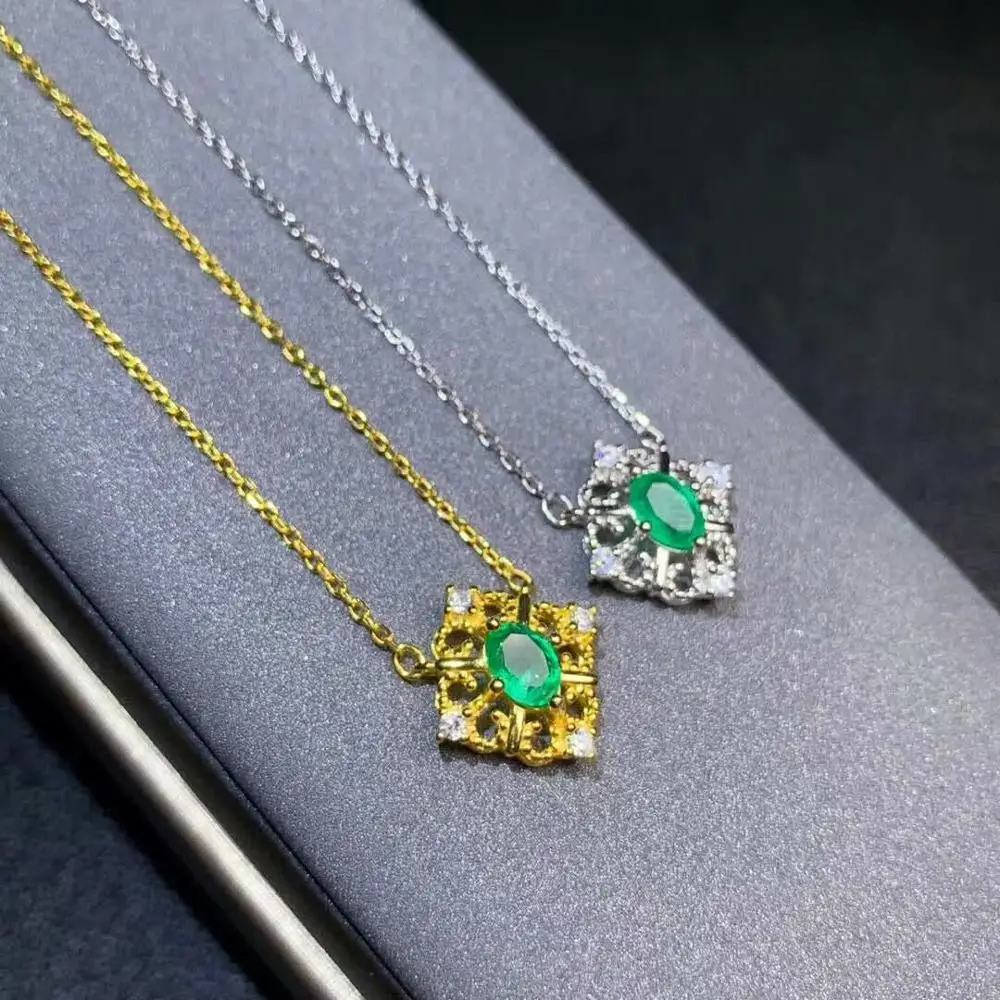 

SHILOVEM 925 sterling silver Natural Emerald Pendants classic fine Jewelry women wedding new wholesale 4*6mm dz04062210agml