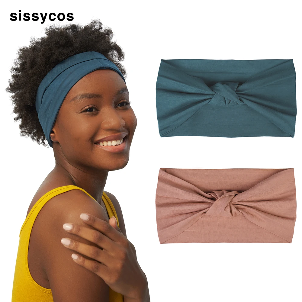 

Женская вязаная повязка на голову sissycos, однотонная мягкая эластичная широкая повязка на голову с бантом, 2 предмета
