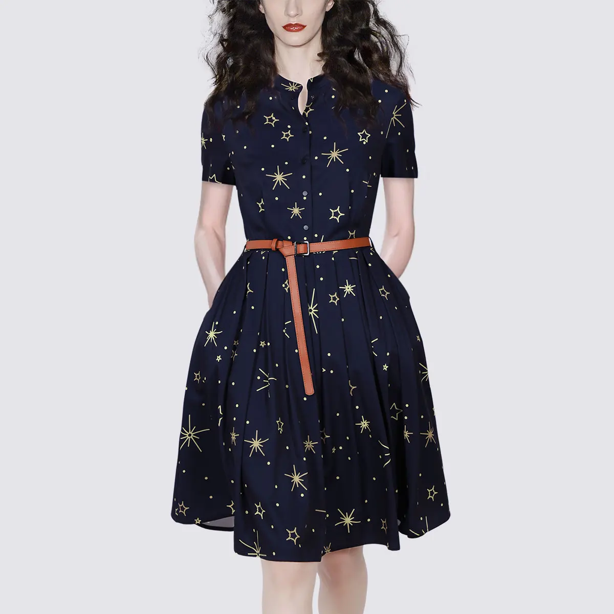 

2021 summer new style small dress mid-length slim and thin temperament printed A-line skirt