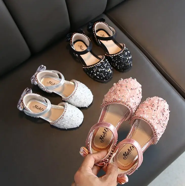 Популярные летние детские повседневные сандалии кожаные туфли принцессы на