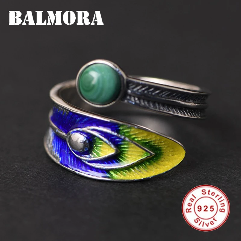 

Кольцо женское из серебра 100% пробы с эмалью BALMORA, Открытое кольцо из серебра 925 пробы, «Павлин»