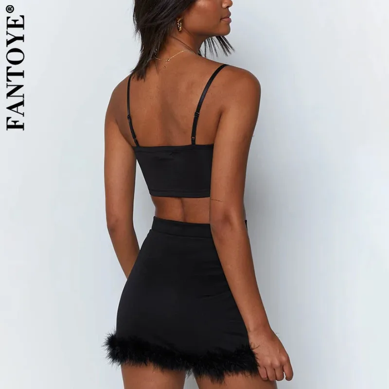 FANTOYE сексуальный комплект из двух предметов с перьями Короткие топы и юбки
