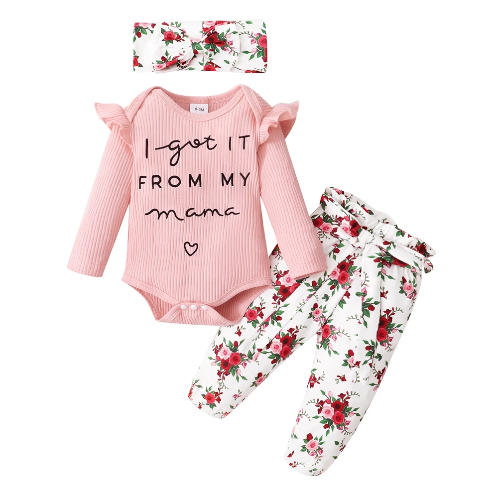 

Floral Infant Girl Clothes Newborn Knitted Baby Set Girl 2 years Clothing Ruffled Baby Bodysuit Kids Clothes Girl Long Sleeve