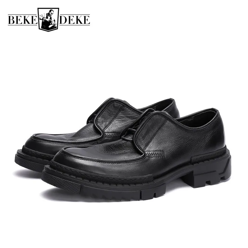 

Summer New Mens Business Genuine Leather Shoes High Quality Breathable Work Shoes British Platform Height Increased Formal Shoes