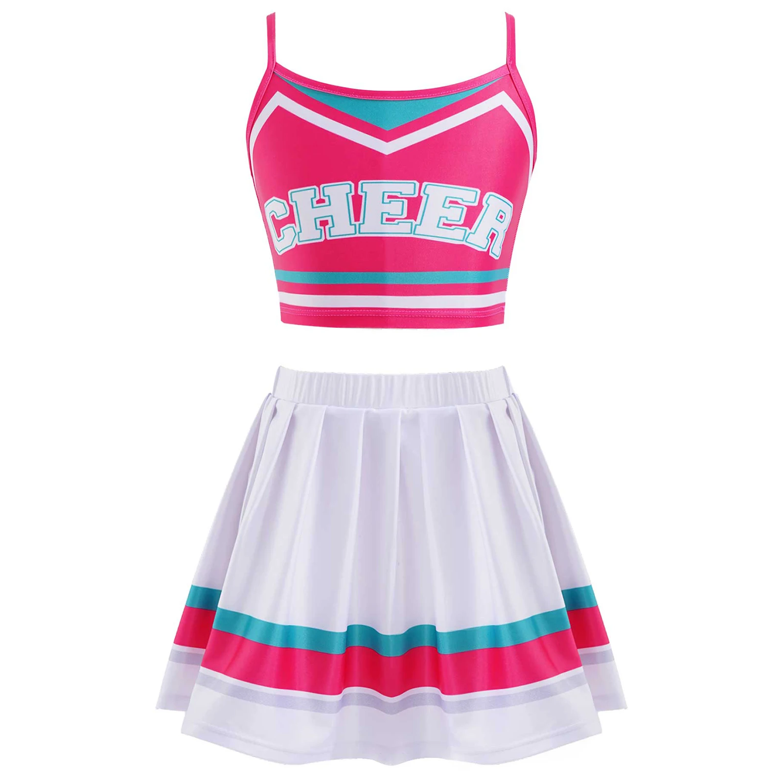

Girls Cheerleader Costume Jazz Dance Costumes Kids Sleeveless Tank Crop Top With Skirt Set School Cheerleading Uniform Outfits