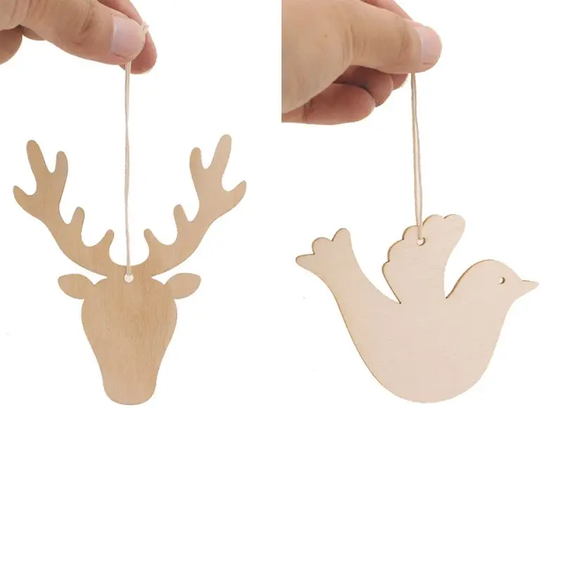 Рождественские украшения для дома 10 шт. Рождественская деревянная чешуйка сделай сам олень птица подвесная