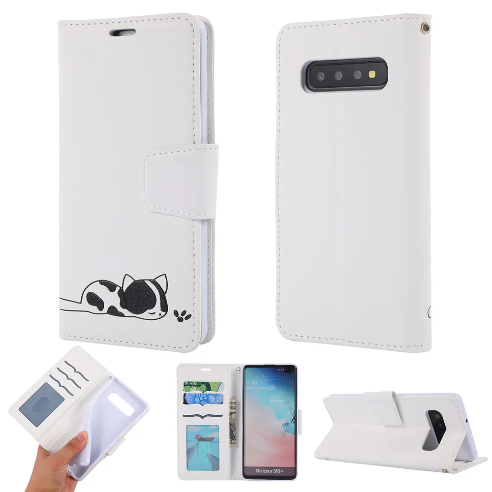 Роскошная Кожаная Обложка для книги чехол для samsung Galaxy S10e S10 S9 J4 J6 Note 10 Plus Sleepy Cat флип-чехол с слотами для карт