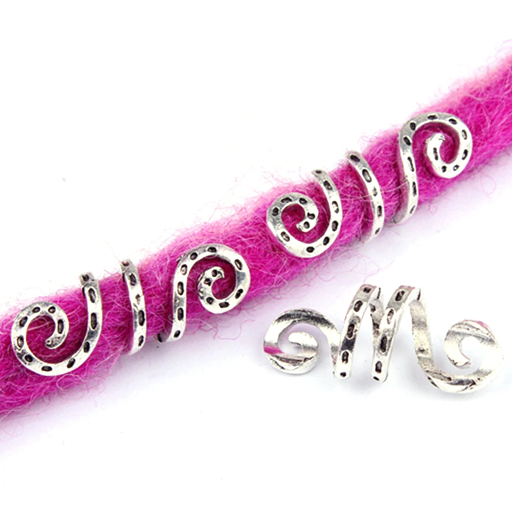 

5pcs Vintage Beads Clips Dreadlock Charms Accessories Tube Silver Spiral Braid Wig Alloy