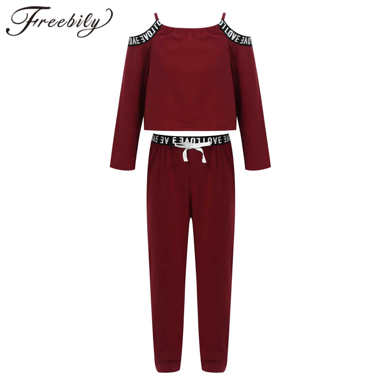 

Girls Fashion Sportswear Letter Printed Long Sleeve Crop Top Kids Pants Trousers 2Pcs Childs Sports Gym Fitness Workout Outfits