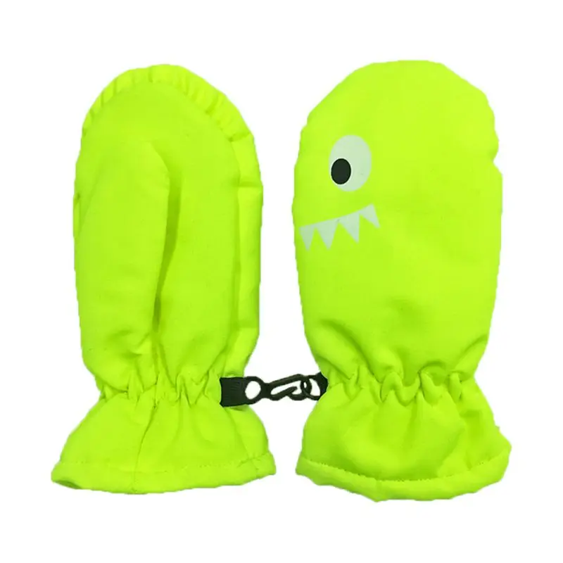 Fluorescent green S Детские Водонепроницаемые Нескользящие варежки с героями мультфильмов; Детские ветрозащитные зимние теплые перчатки для катания на лыжах и велосипеде для мальчиков и девочек - Цвет: Fluorescent green S