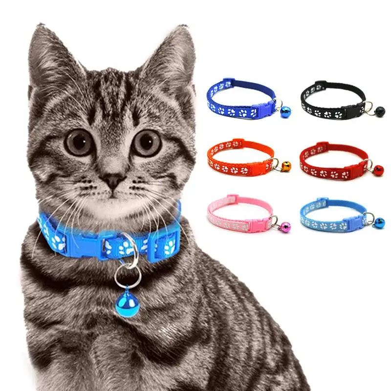 

Beautiful Small Collar Adjustable Safety Buckle Bell Accessories Cute Puppy Neck Belt Pet Supplies Paw Design Cat Accessories