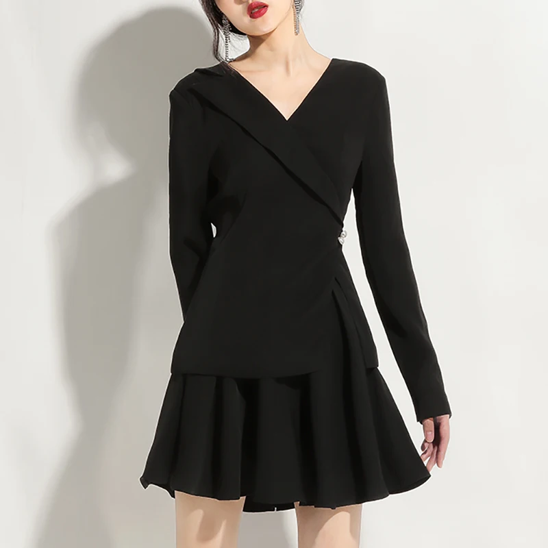 Max Spri женский модный топ с v-образным вырезом и длинными рукавами тонкая мини-юбка