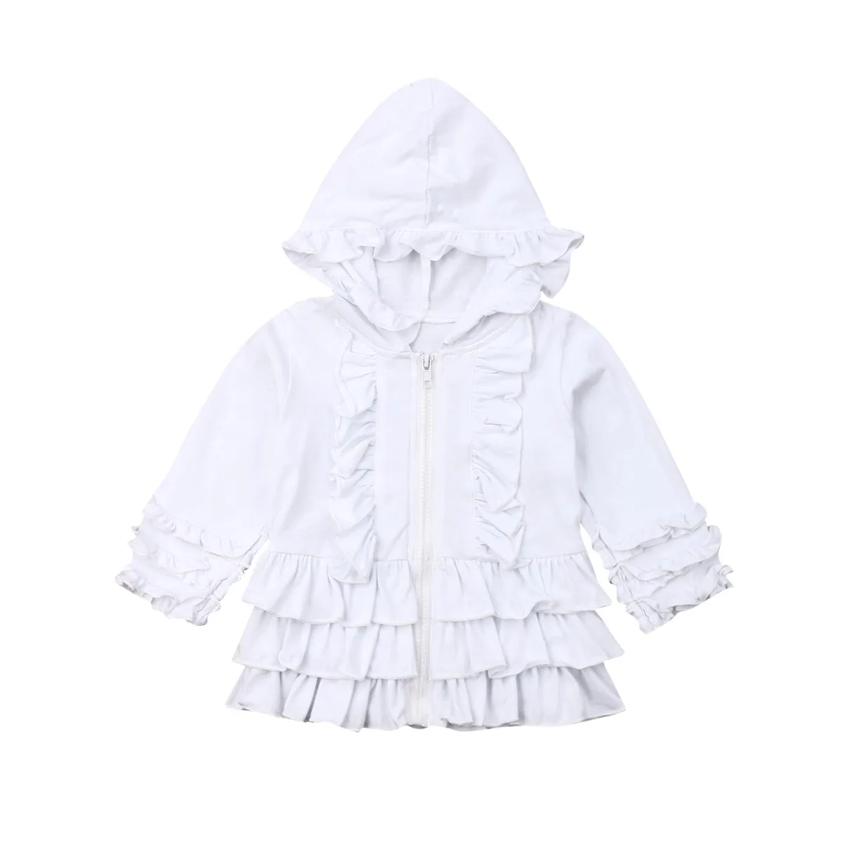 White Hooded 6 стильная куртка для маленьких девочек осенняя одежда однотонная толстовка на молнии с оборками Повседневная Верхняя одежда с капюшоном - Цвет: White Hooded