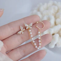 korean elegant cute rhinestone butterfly stud earrings for women girls fashion metal chain boucle doreille jewelry