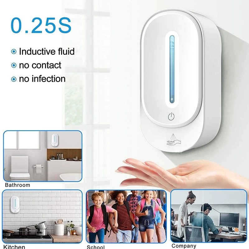 

Automatic Touchless Spray Dispenser Wall Mounted,Touchless Hand Soap Dispenser 350Ml for Bathroom/Kitchen, White