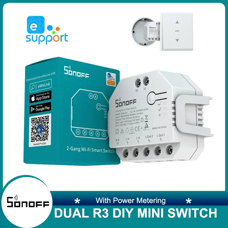 

Смарт-выключатель SONOFF DUAL R3 с двумя реле, умный переключатель «сделай сам» с Wi-Fi, монитором питания, таймером, товары для умного дома, работает...