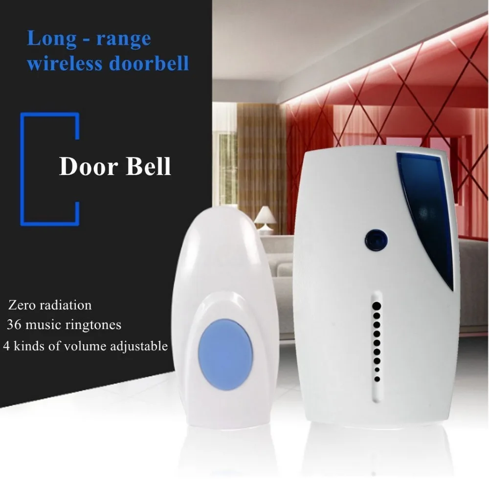 

Smart LED Indication Wireless Doorbell 36 Tunes Chime Music Door Bell Transmitter + Receiver 70-110M Range Remote Control CA