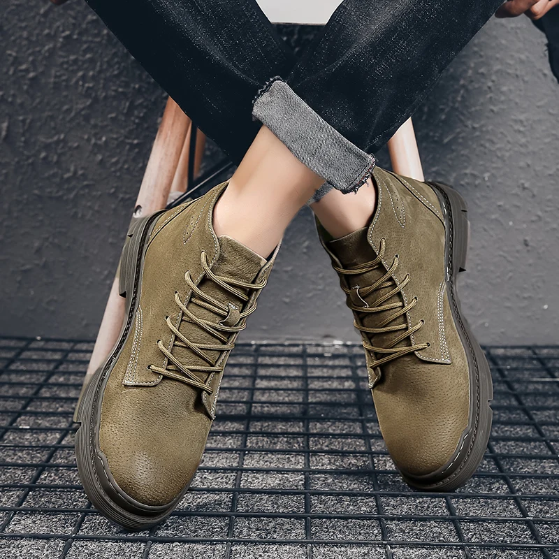 2020 Spring New Fashion Ankle Boots Men Locomotive Martin Wear Firm Vintage Winter Shoes High Top Leather Casual | Обувь