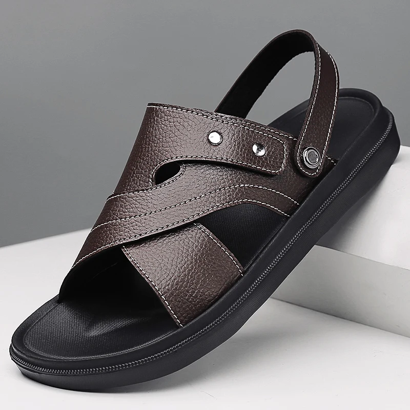 

Size 45 Men Leather Sandals Summer Classic Men Shoes Casual Slippers Soft Sandals Men Roman Comfortable Outdoor Walking Footwear